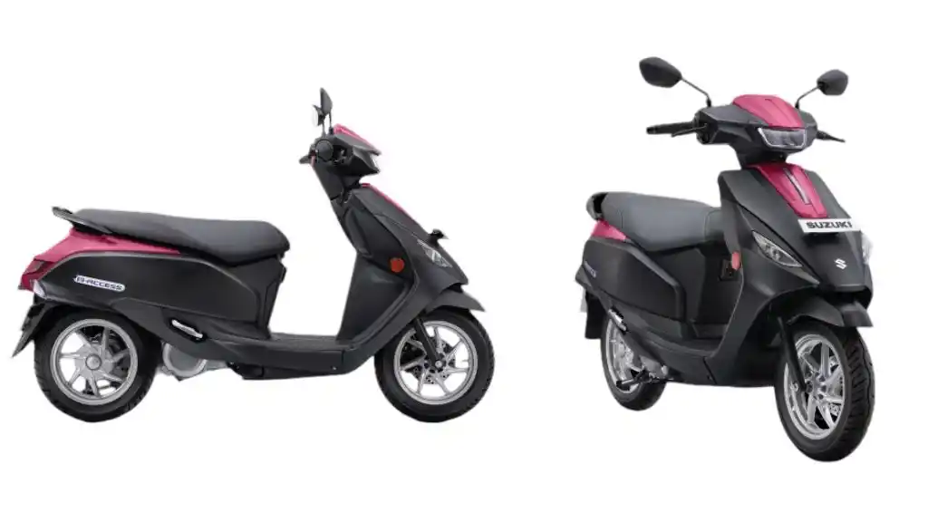 Suzuki e-Access Metallic Mat Black with Metallic Mat Bordeaux Red Colour